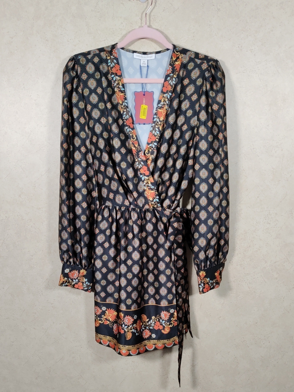H138 Chelsea & Violet Black Paisley Vanessa Wrap Dress NWT